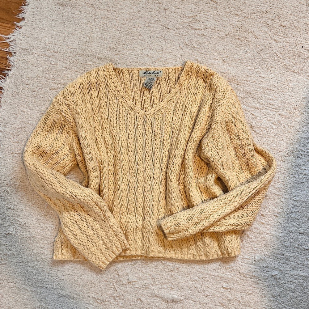 Eddie Bauer Women's Cream V-Neck Sweater